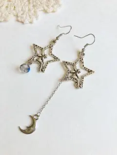 お星さまとティンカーベル アシンメトリー シルバー 大ぶり
