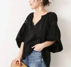 Spick&Span コットンレース ギャザーブラウス インド製 ゆったりのサムネイル