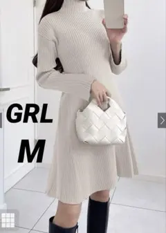 GRL ワイドスリーブフレアニットワンピース　オフベージュ　M