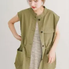 URBAN RESEARCH ITEMS カーキベスト ジレ バンドカラー