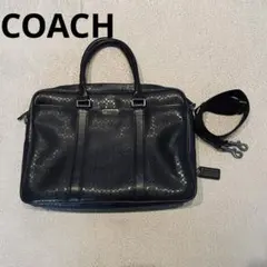 COACH ブラック　レザー ビジネスバッグ