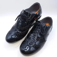 美品　アシックス　ウォーキング　ペダラ　エナメル　ウイングチップ　黒　23