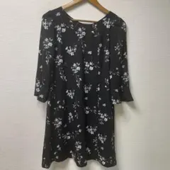 ミッシュマッシュ　花柄　長袖ワンピース　ブラック　サイズ38