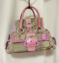 COACH コーチ ピンク シグネチャー ミニボストンバッグ＆ウォレットのセット