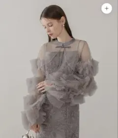 即日発送可能 leja フリルチュールスリーブリボンIラインワンピースドレス