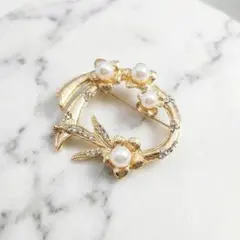 ブローチ パール コサージュ サークルD ゴールド 卒業式 入園式 結婚式