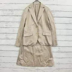 ニューヨーカー ライトベージュ ストライプ スカートスーツ 11号 コットン