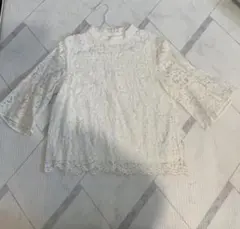 袖フリル　ハイネック  レース　ブラウス　トップス