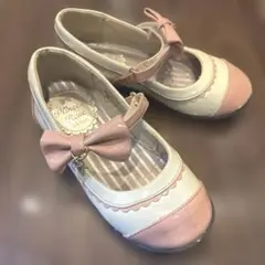 フォーマルシューズ ホワイト/ピンク リボン付き　18.0