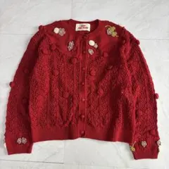 ピンクハウス 立体お花モチーフ ニットカーディガン 赤 小柄向け　BABY