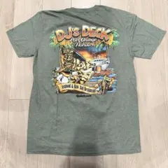 Tシャツ カーキ DJ's DECK バックプリント イラスト　海　ビーチ　緑