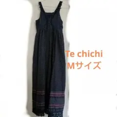 Te chichiロングワンピース マキシ丈 紺 ドット柄 M 綿100%