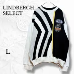 【リンデンバーグセレクト】 総柄ニット トレーナー風 ブラック×ホワイト L