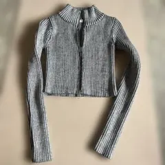 GYDA リブ編みダブルジッパー クロップドニット Fサイズ