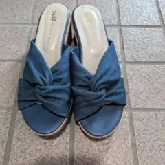 値下げ【美品】リボン付きネイビーサンダル　サイズ　L