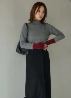 【mysa closet】田中里奈 しまむら リブ ハイネック グレー ボルドー