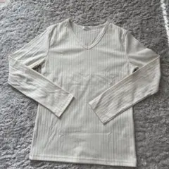 CINEMA CLUB Vネックリブ編みTシャツ Mサイズ アイボリー
