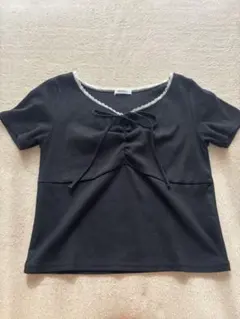 黒 レースアップ 半袖 Tシャツ