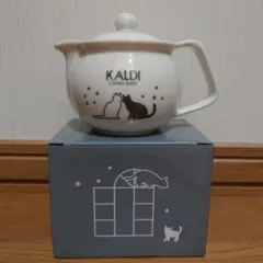 ※未使用※KALDI 猫の日 ティーポット 箱付き　ティートレイ　２点セット