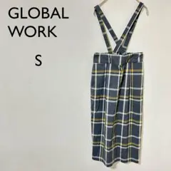 グローバルワークスカート　ロングスカートタイトスカートチェック柄サスペンダー S