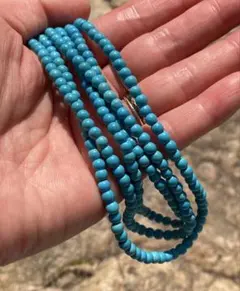 一連売　天然石ターコイズ　4ミリ　ラウンドビーズ（ロンデルタイプ）約100個