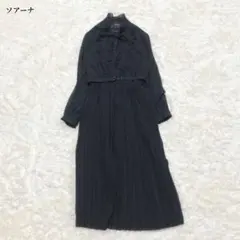 ソアーナ　ロングプリーツワンピース　長袖　ブラック　喪服　礼服　ベルト付き
