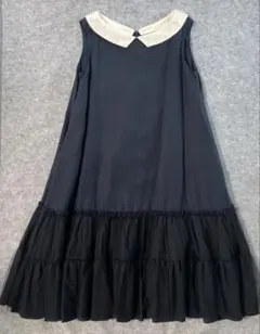 ルネ 膝丈ワンピース フレンチスリーブ ツイード ビジュー 襟 大人