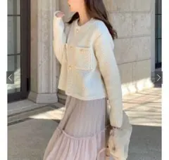 【GRL】ホワイト ニットカーディガン ショート丈