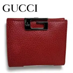 【極美品】GUCCI Gクリップコンパクト二つ折財布　レッド