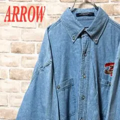 ☆刺繍☆ARROW☆長袖BDデニムシャツ☆オーバーサイズ☆ブルー☆カヌー☆