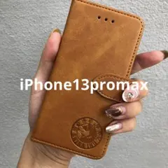 iPhone13promax 手帳型スマホケース　レザー　キャメル　柴犬　犬