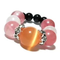 天然石リング☆オレンジキャッツアイ　チェリークォーツ　ホワイトジェイド　オニキス