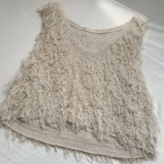 フリンジデザイン ベージュ系 ベスト Fサイズ