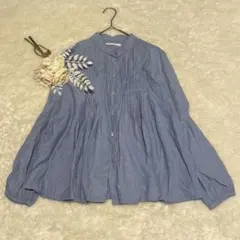 1555〈ローリーズファーム〉M/ピンタックブラウス/チュニック/バンドカラー