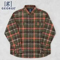 GEORGE ジョージ チェック柄 ネルシャツ カーキ オリーブ L