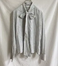 鎌倉シャツ　ボウタイ　リボン　長袖　シャツ　ブラウス 11号　コットン　ネイビー