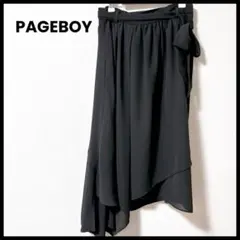 【美品】PAGEBOY黒 フレアスカート シフォン ベルトリボン アシンメトリーのサムネイル