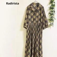 ラディリスタ チェック柄ロングワンピース　L プリーツ　七分袖　ガーリー　可愛い