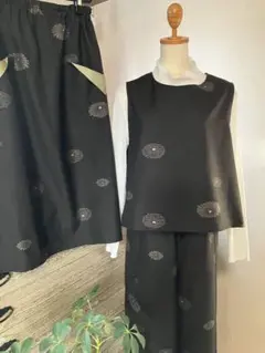 着物リメイク大島紬（絹）ちょっと大き目3点セットベスト、スカート、パンツ