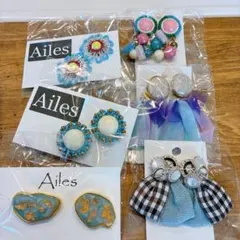 ハンドメイド　ピアス　まとめ売り　6点　水色系　ビーズ刺繍