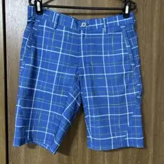 ミズノ　ゴルフ青系チェック柄ショートパンツ