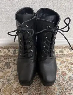 レースアップ 黒　高ヒールブーツ　XL （24.5cm）新品未使用品✨入学式に‼️