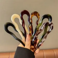 U字かんざし 6本セット べっ甲風 マーブル ヘアアクセサリー まとめ髪 和装のサムネイル