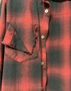 NO ID. BLACK チェック柄 ダメージ加工 長袖シャツ レッドのサムネイル