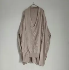 antiqua 変形ニット Vネック オーバーサイズ ニット ベージュ 長袖