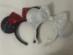 ディズニー カチューシャ ミニー スパンコール 黒 赤 白 オーロラ セット