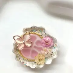レジン ヘアゴム 海塗り シェル 猫ちゃん パールピンク◡̈♥︎ ※透け感