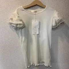 フラワー刺繍フリル袖Tシャツ 140 レトロガール　ミニ