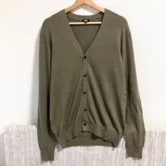 カーキ色♪ メンズUNIQLO 麻カーディガン Lサイズ　前面ボタン付き