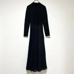 n0816【ザラ】ワンピース Aライン 異素材 スタンドネック プリーツ